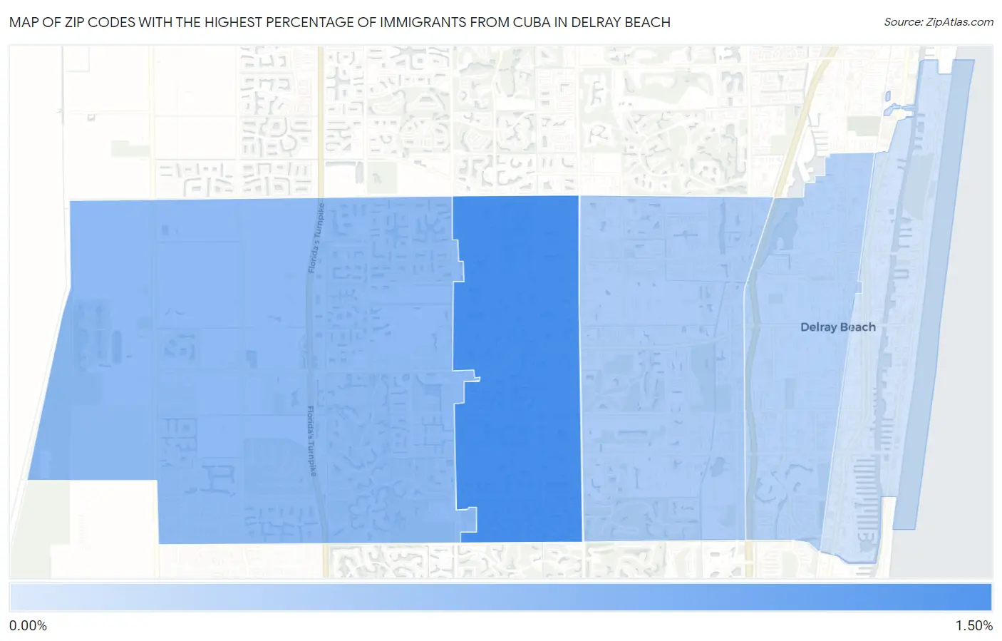 Zip Codes with the Highest Percentage of Immigrants from Cuba in Delray Beach Map