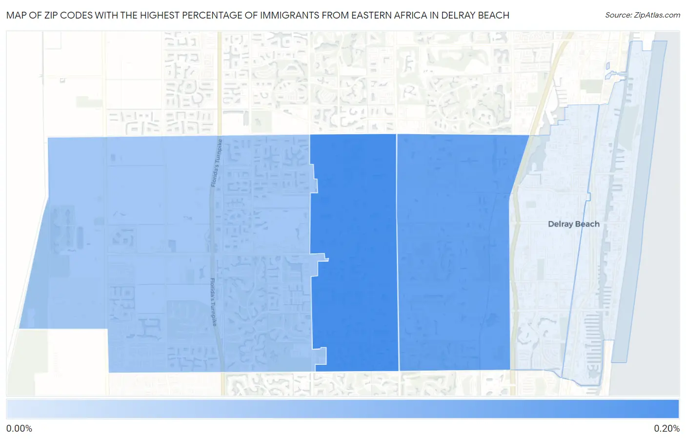 Zip Codes with the Highest Percentage of Immigrants from Eastern Africa in Delray Beach Map