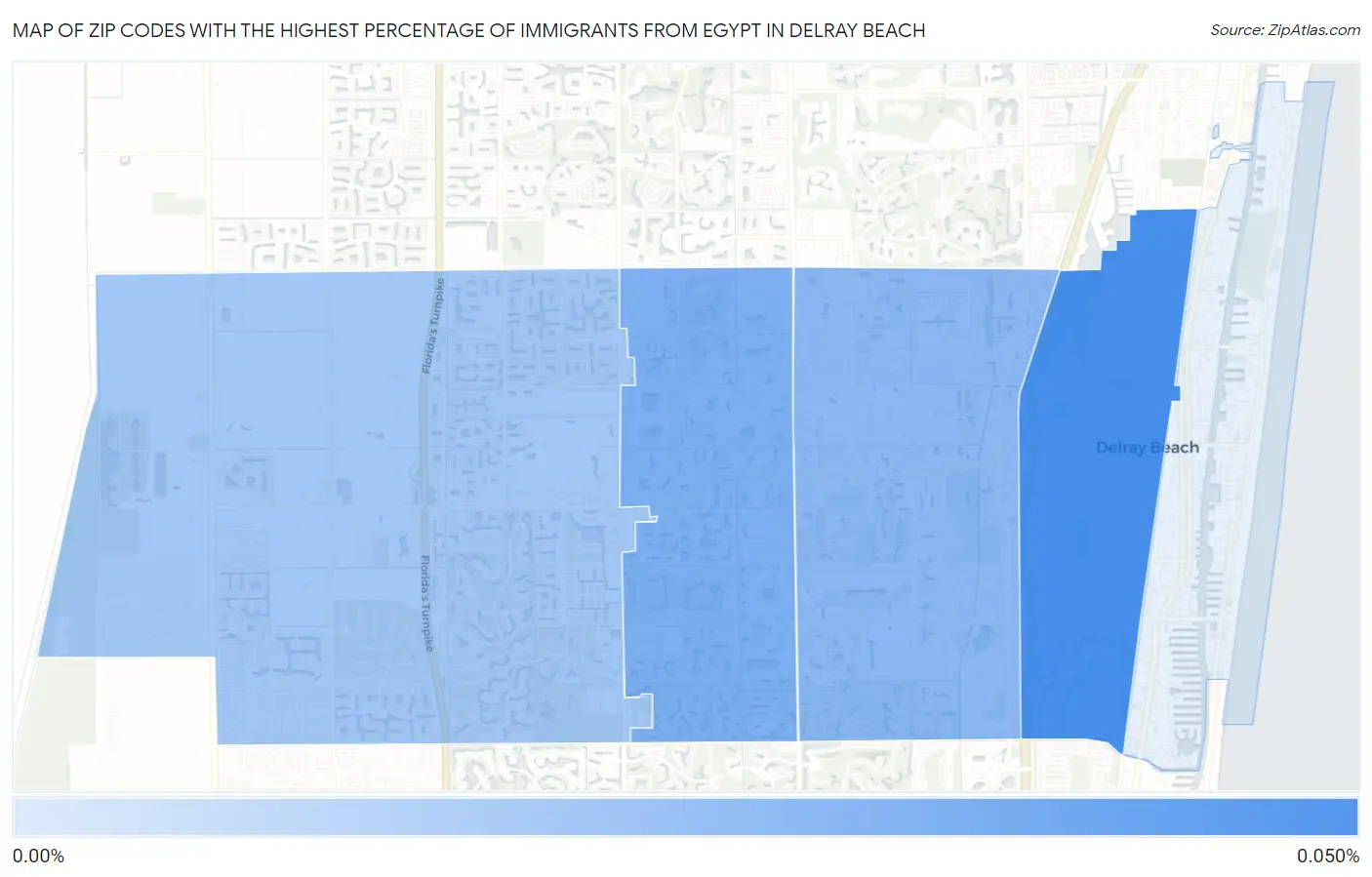 Zip Codes with the Highest Percentage of Immigrants from Egypt in Delray Beach Map