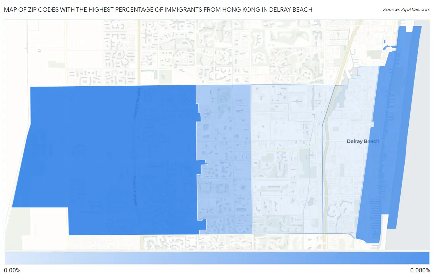 Zip Codes with the Highest Percentage of Immigrants from Hong Kong in Delray Beach Map