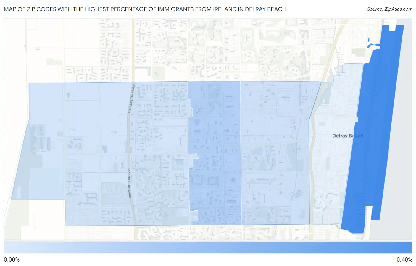 Zip Codes with the Highest Percentage of Immigrants from Ireland in Delray Beach Map