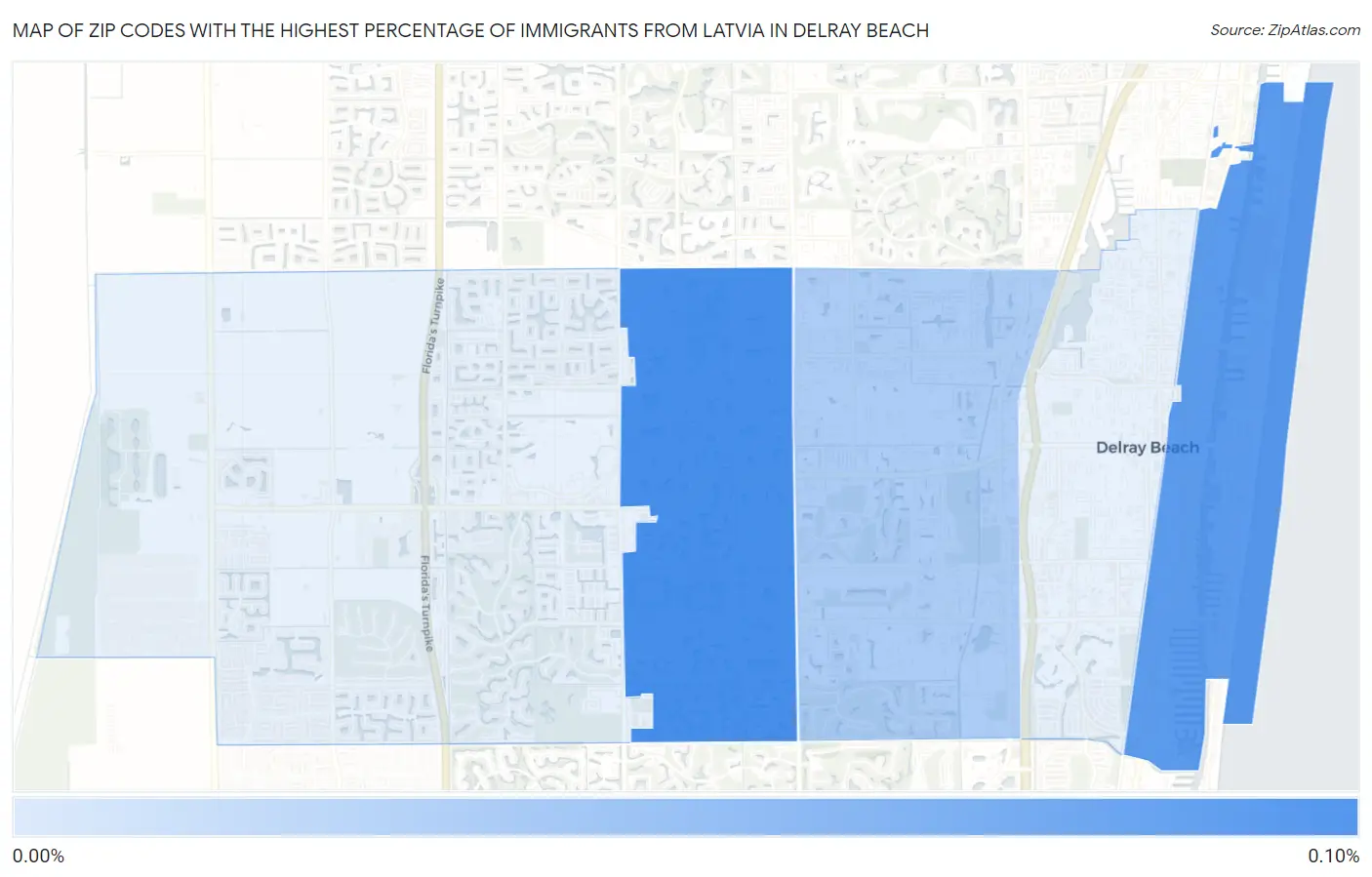 Zip Codes with the Highest Percentage of Immigrants from Latvia in Delray Beach Map