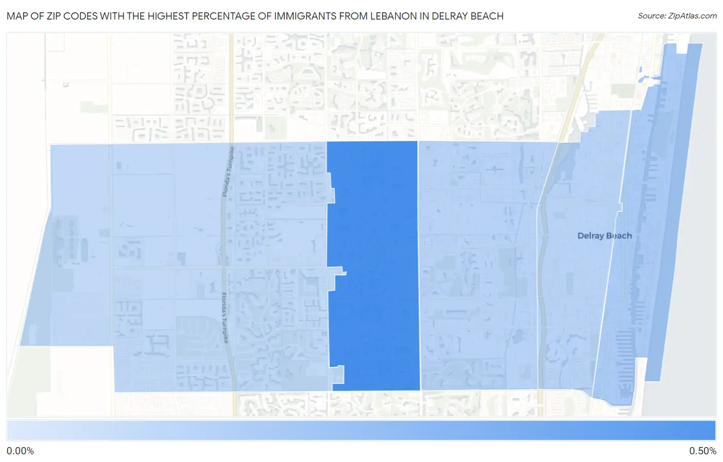 Zip Codes with the Highest Percentage of Immigrants from Lebanon in Delray Beach Map