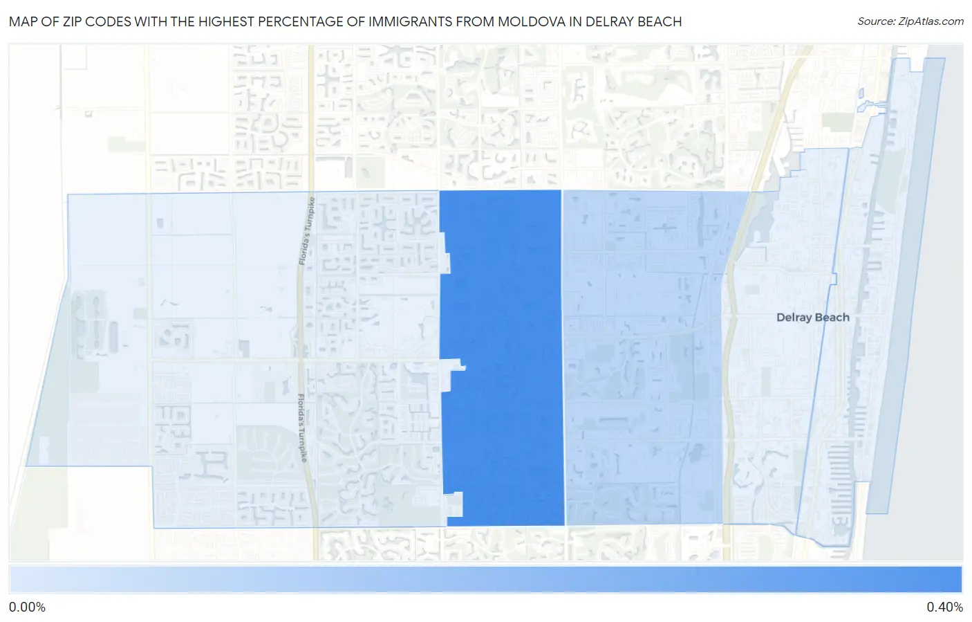Zip Codes with the Highest Percentage of Immigrants from Moldova in Delray Beach Map
