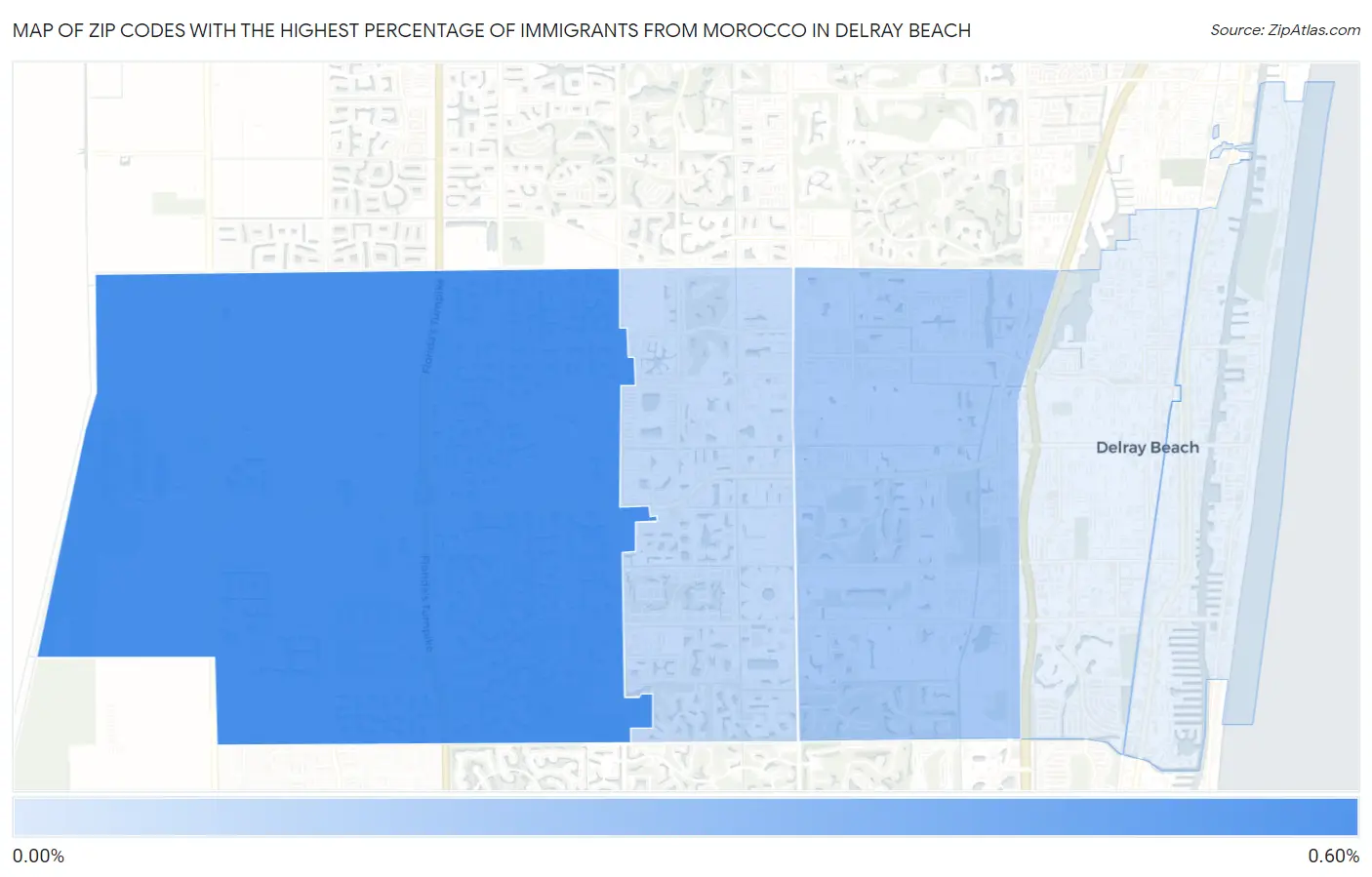 Zip Codes with the Highest Percentage of Immigrants from Morocco in Delray Beach Map