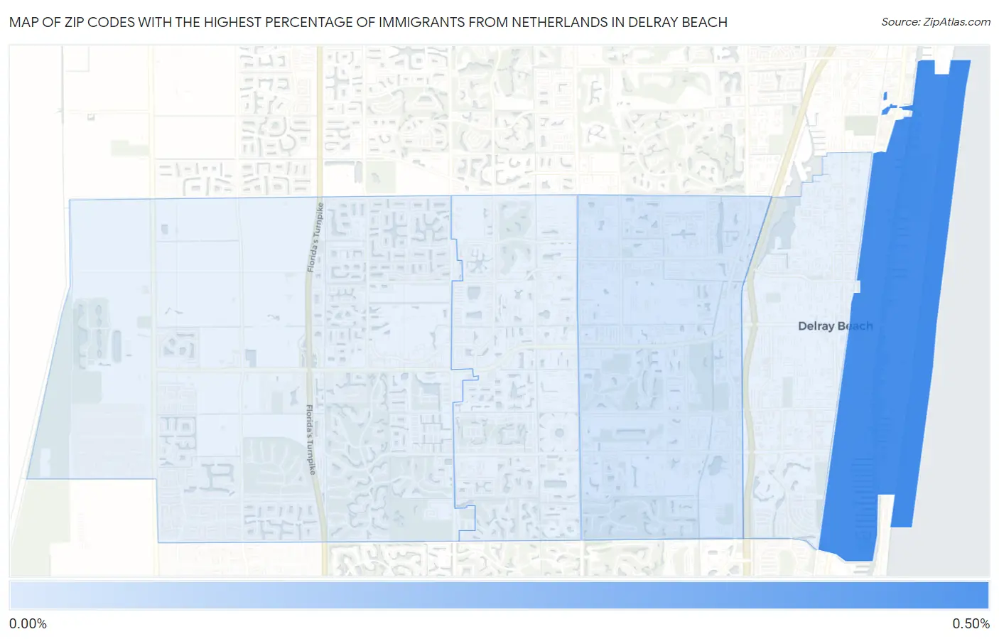 Zip Codes with the Highest Percentage of Immigrants from Netherlands in Delray Beach Map