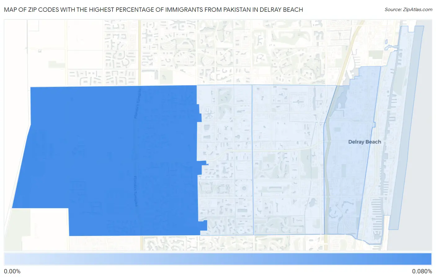 Zip Codes with the Highest Percentage of Immigrants from Pakistan in Delray Beach Map