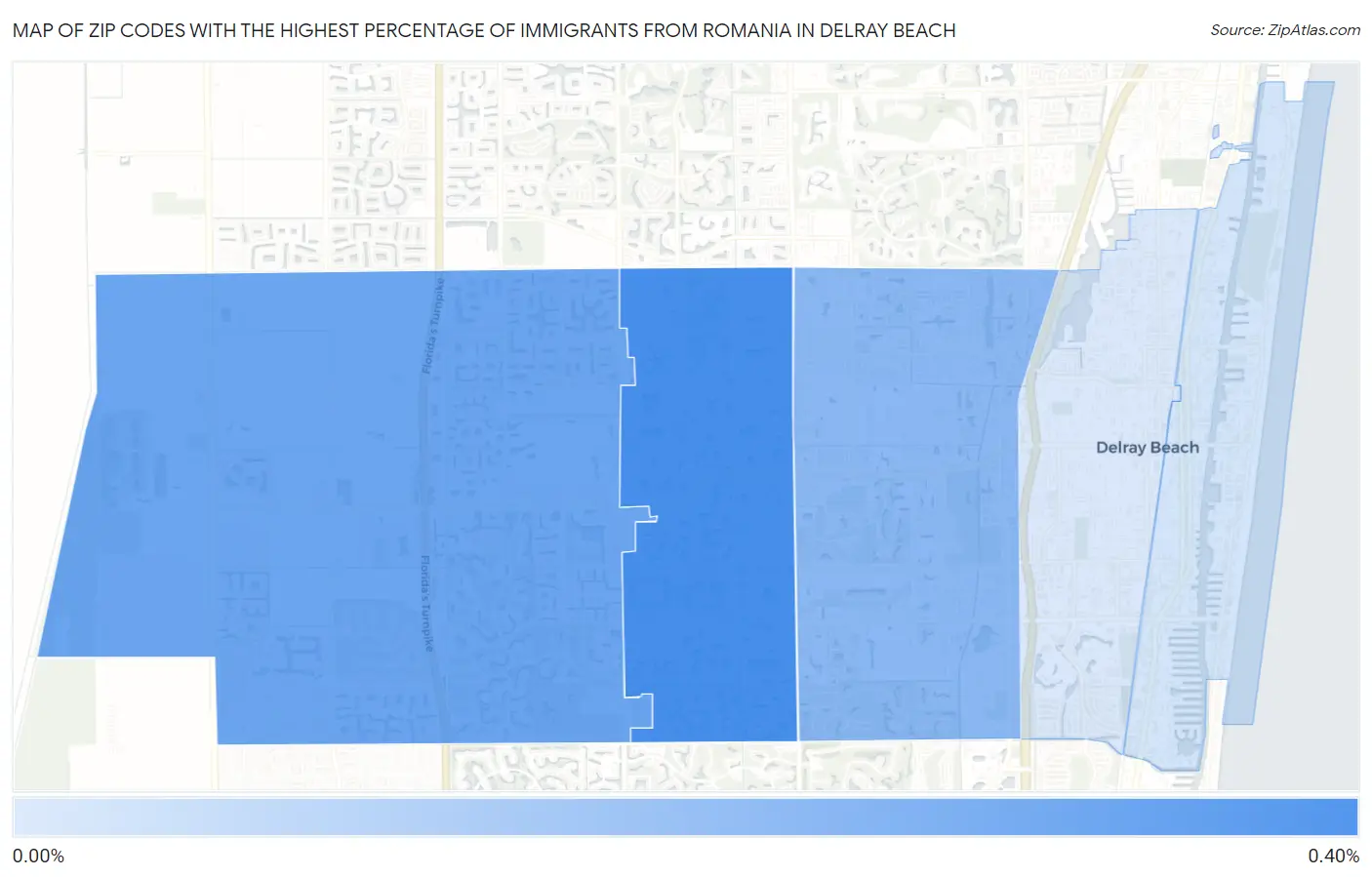 Zip Codes with the Highest Percentage of Immigrants from Romania in Delray Beach Map