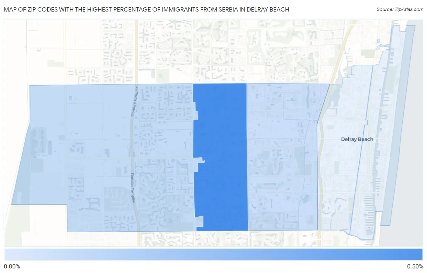 Zip Codes with the Highest Percentage of Immigrants from Serbia in Delray Beach Map
