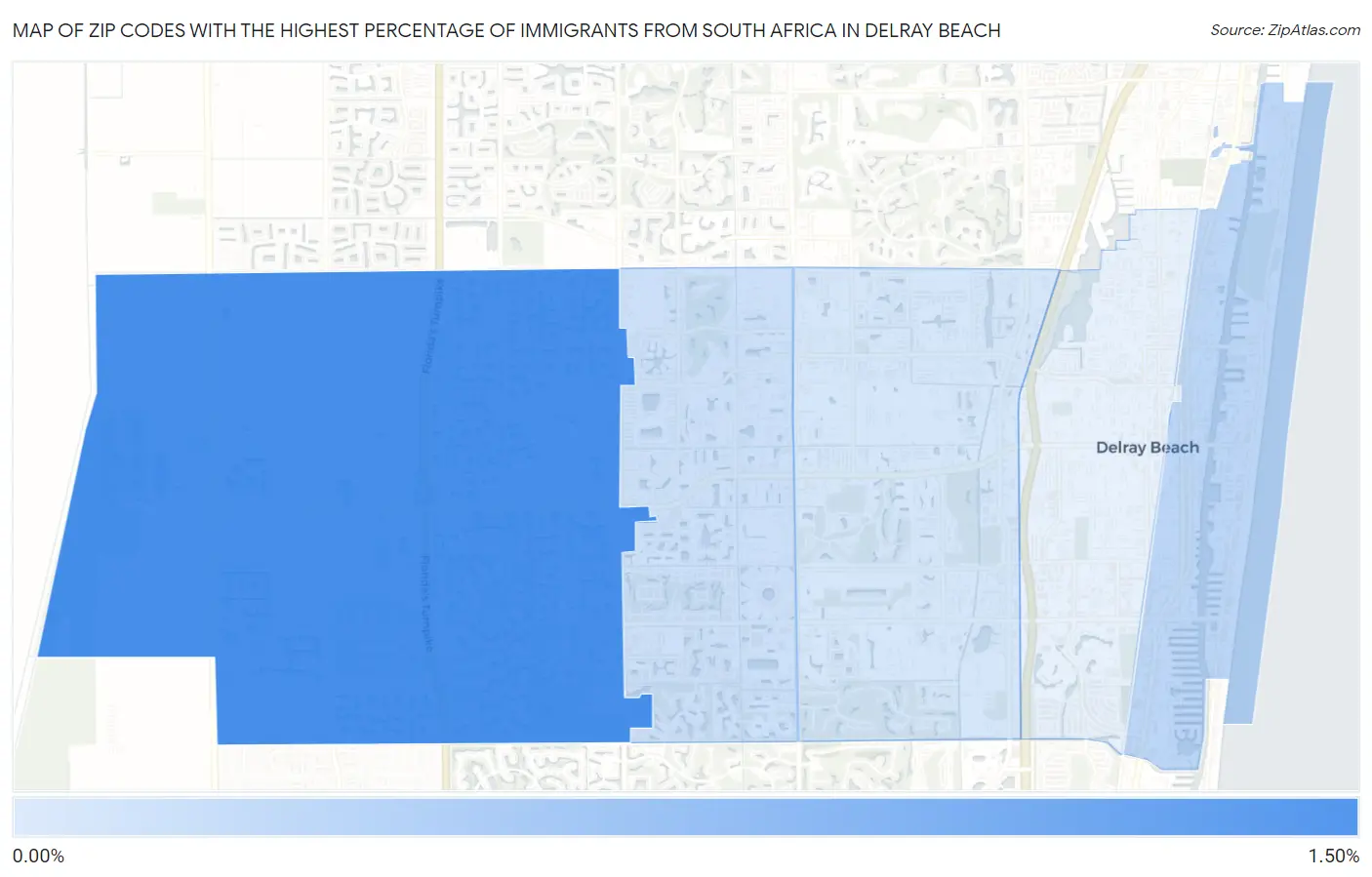 Zip Codes with the Highest Percentage of Immigrants from South Africa in Delray Beach Map