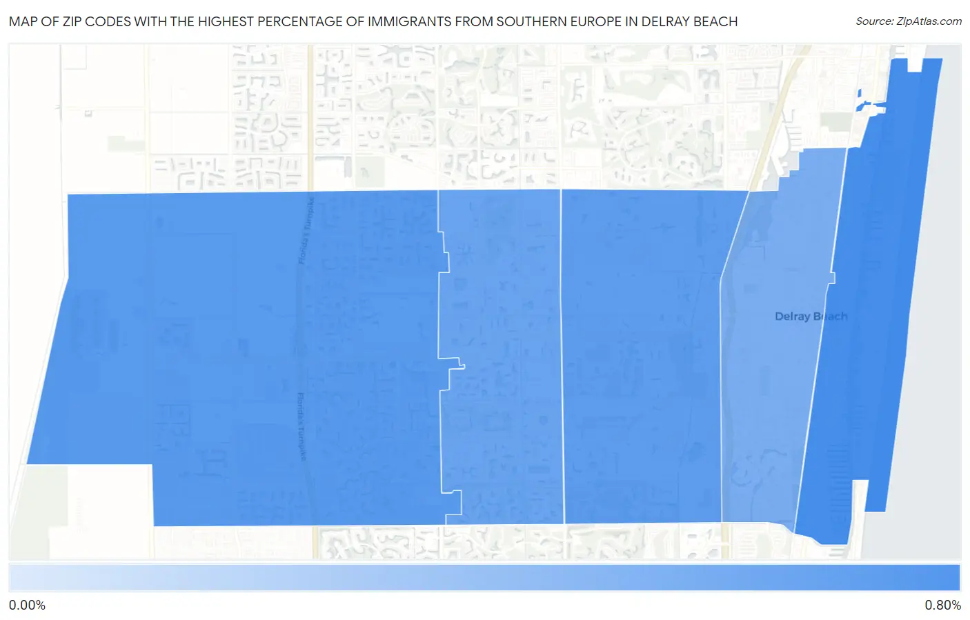 Zip Codes with the Highest Percentage of Immigrants from Southern Europe in Delray Beach Map