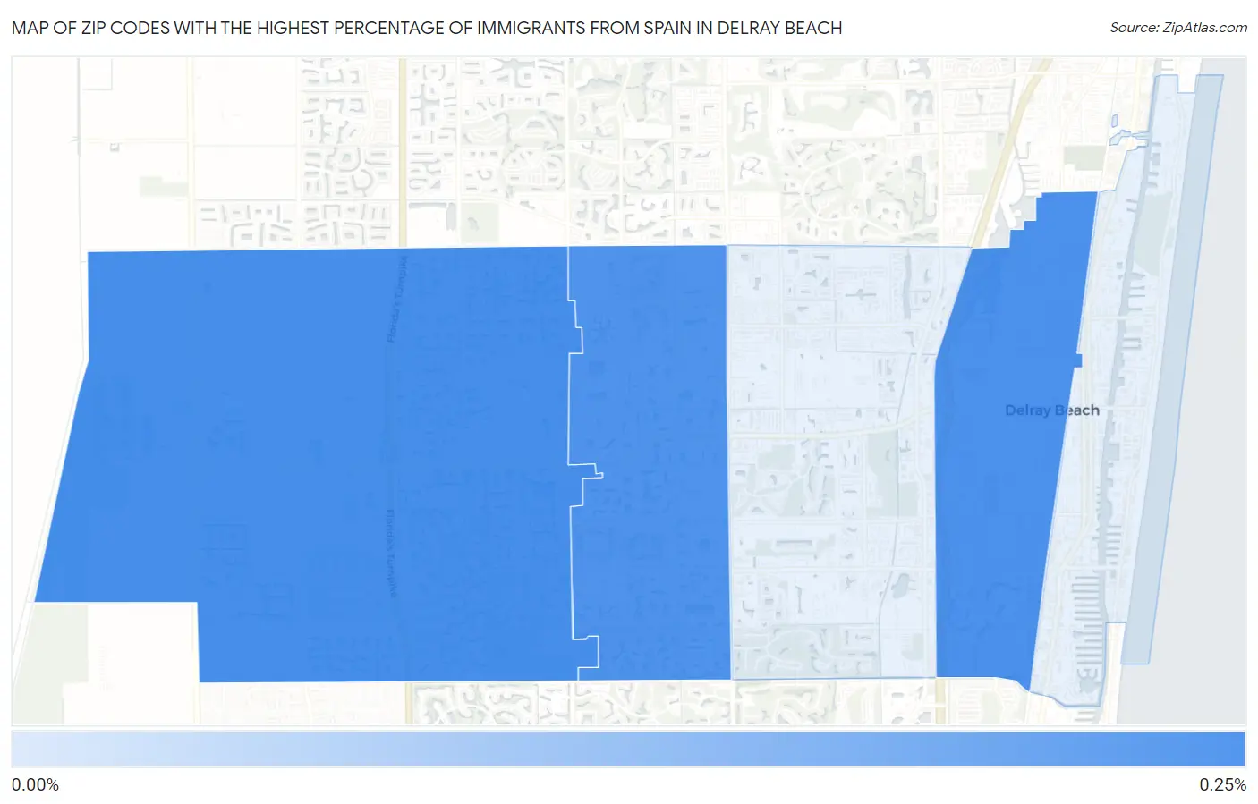 Zip Codes with the Highest Percentage of Immigrants from Spain in Delray Beach Map