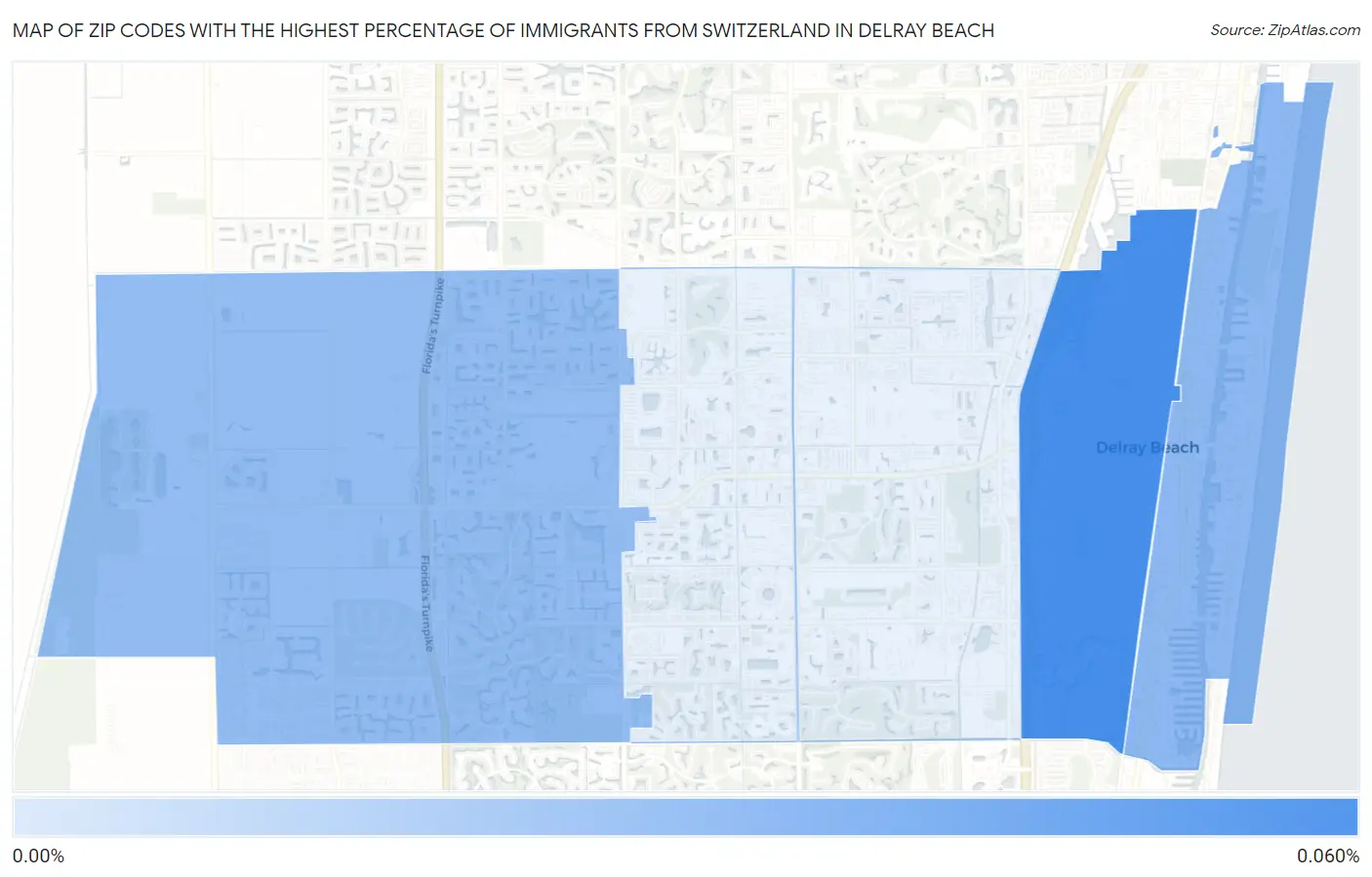Zip Codes with the Highest Percentage of Immigrants from Switzerland in Delray Beach Map