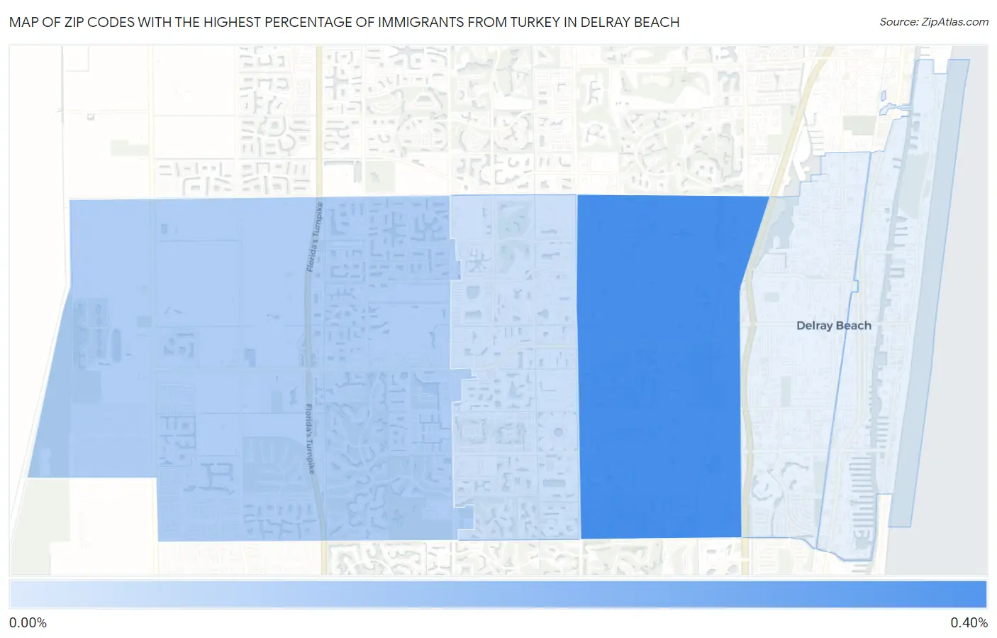 Zip Codes with the Highest Percentage of Immigrants from Turkey in Delray Beach Map