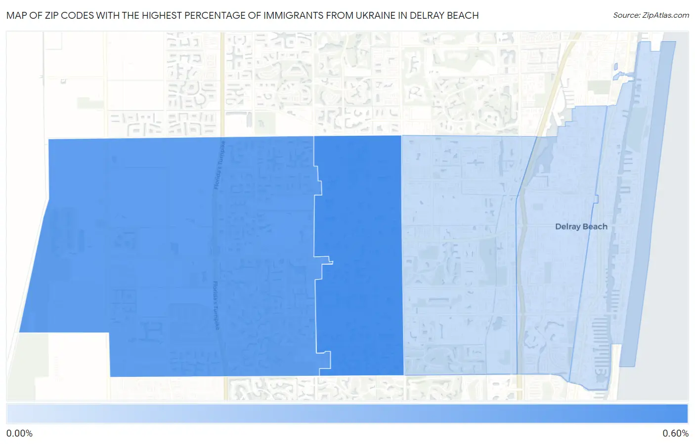 Zip Codes with the Highest Percentage of Immigrants from Ukraine in Delray Beach Map