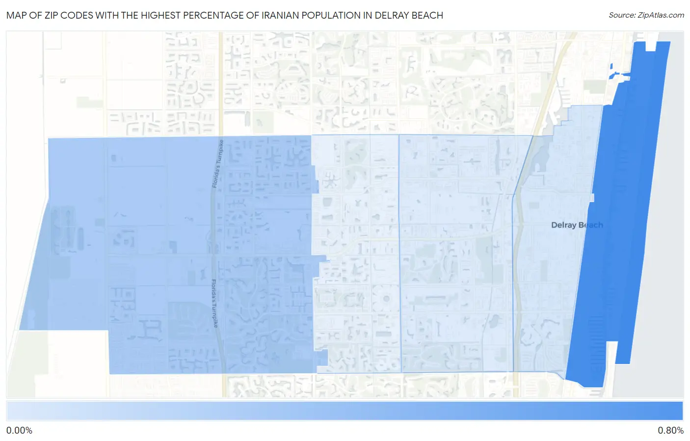 Zip Codes with the Highest Percentage of Iranian Population in Delray Beach Map
