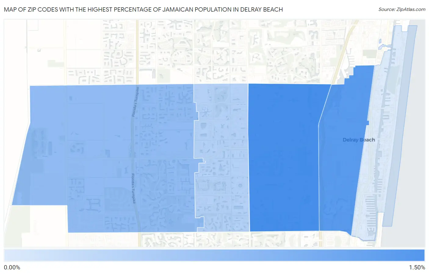Zip Codes with the Highest Percentage of Jamaican Population in Delray Beach Map