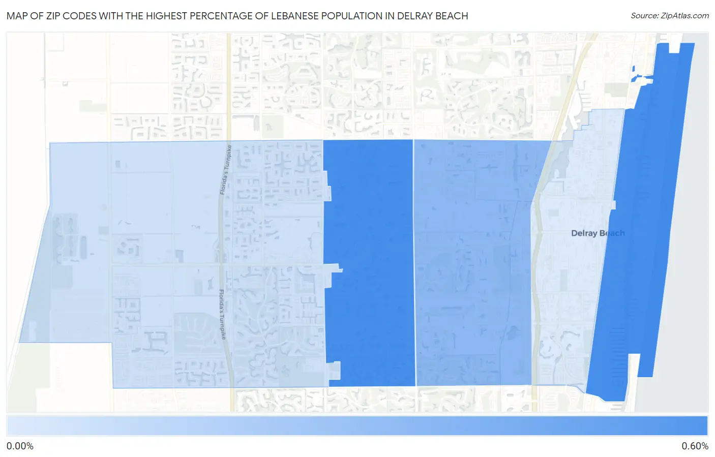 Zip Codes with the Highest Percentage of Lebanese Population in Delray Beach Map