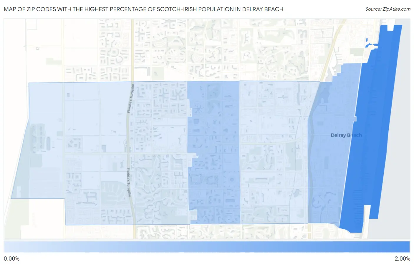 Zip Codes with the Highest Percentage of Scotch-Irish Population in Delray Beach Map