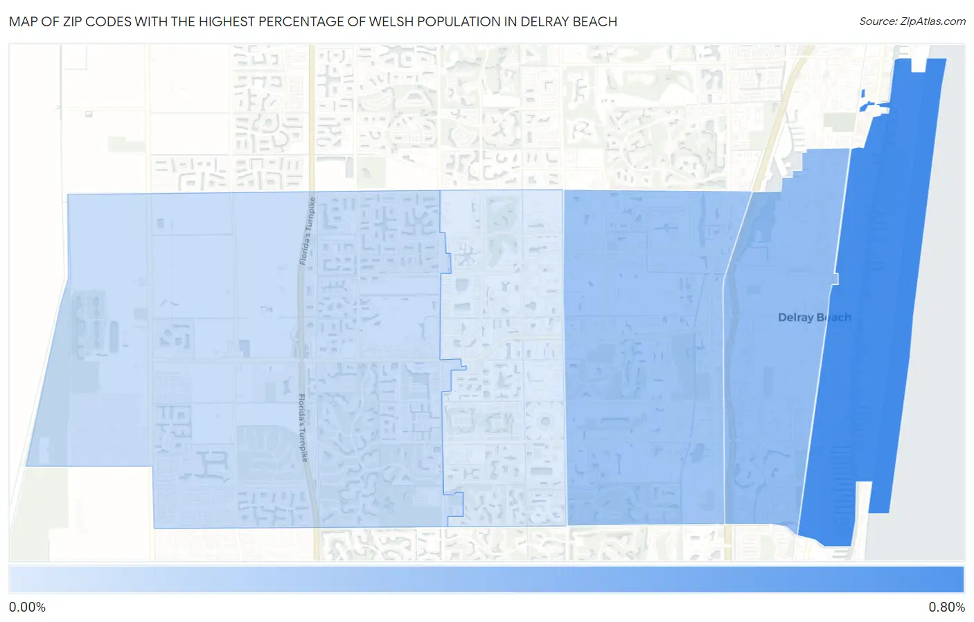 Zip Codes with the Highest Percentage of Welsh Population in Delray Beach Map