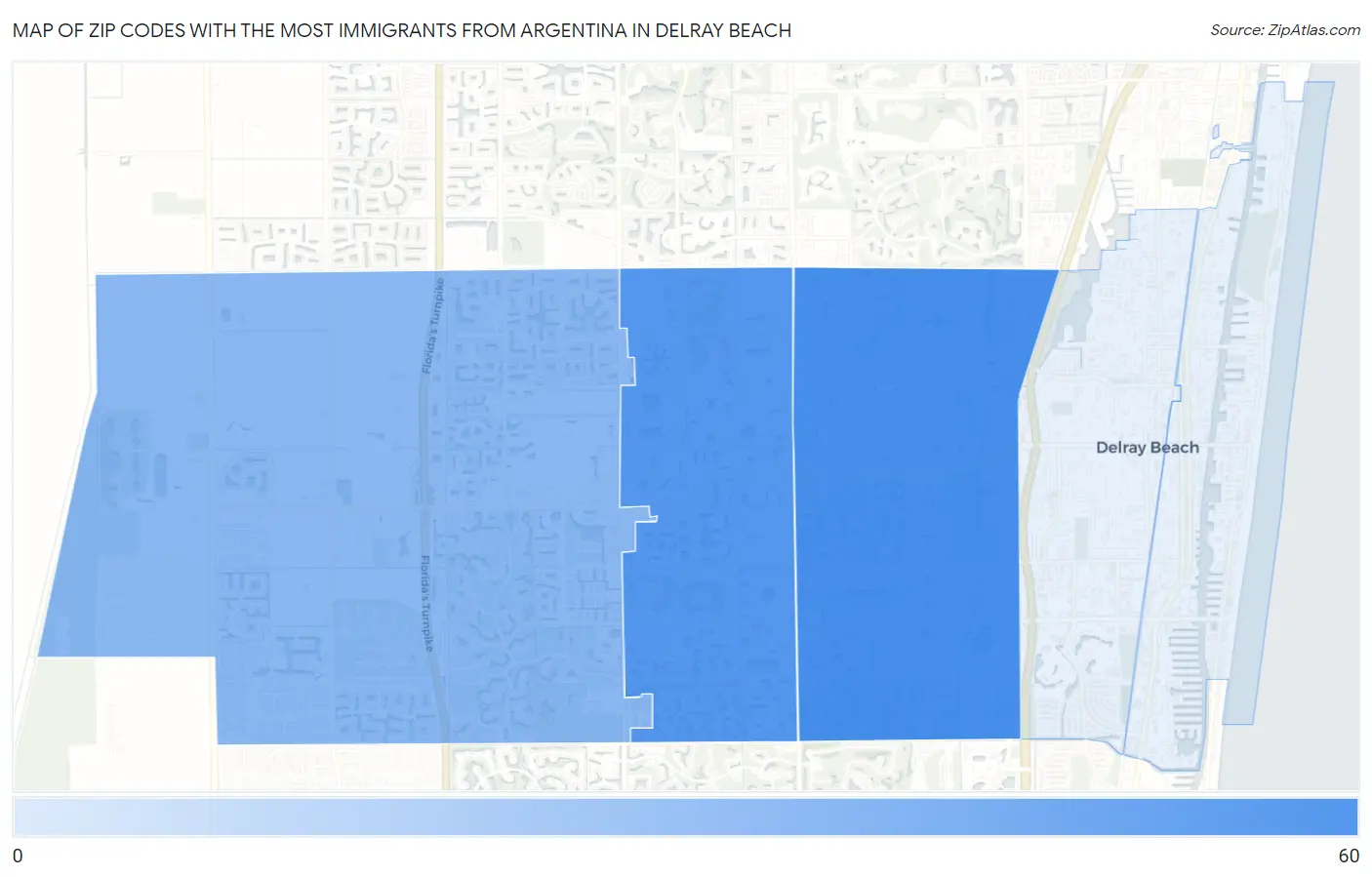 Zip Codes with the Most Immigrants from Argentina in Delray Beach Map