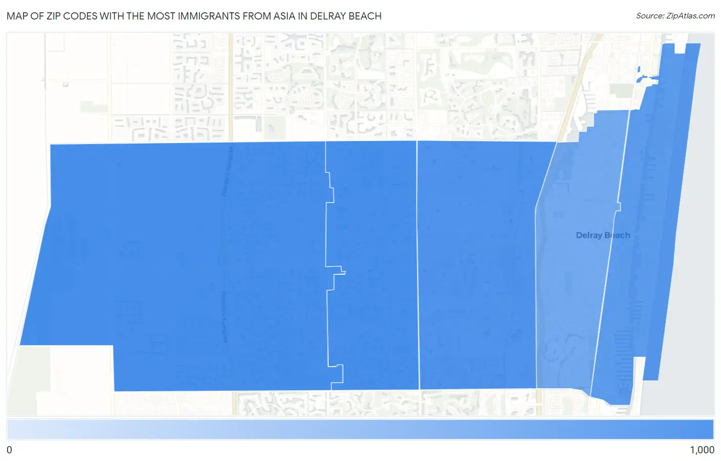 Zip Codes with the Most Immigrants from Asia in Delray Beach Map