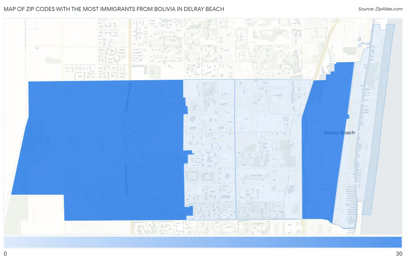 Zip Codes with the Most Immigrants from Bolivia in Delray Beach Map