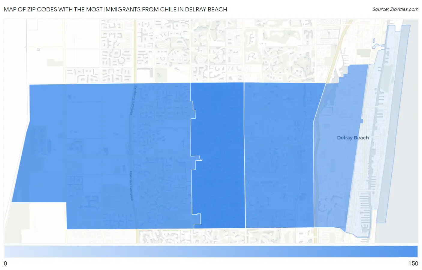 Zip Codes with the Most Immigrants from Chile in Delray Beach Map