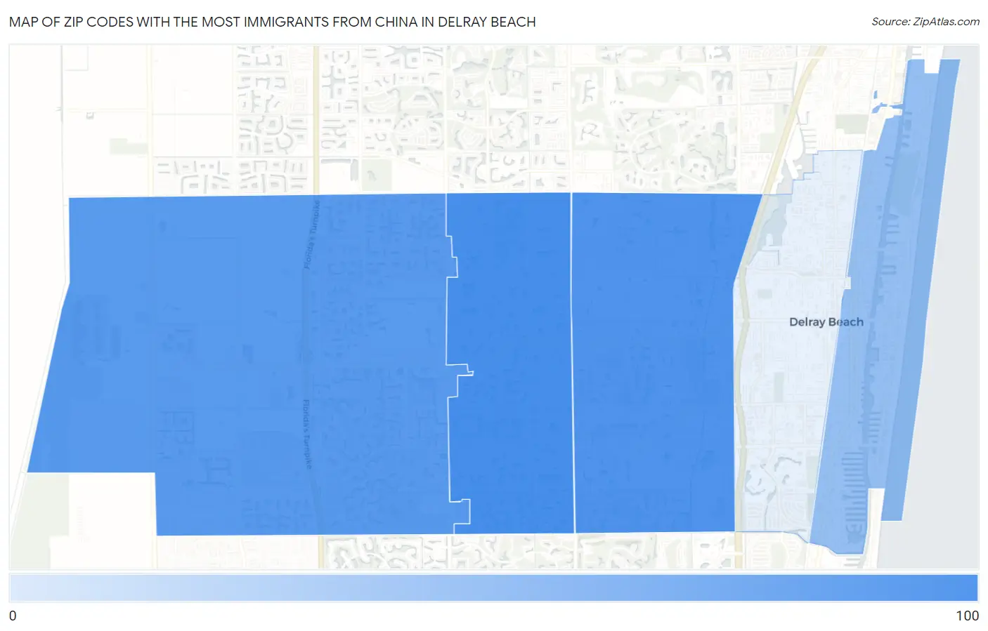 Zip Codes with the Most Immigrants from China in Delray Beach Map