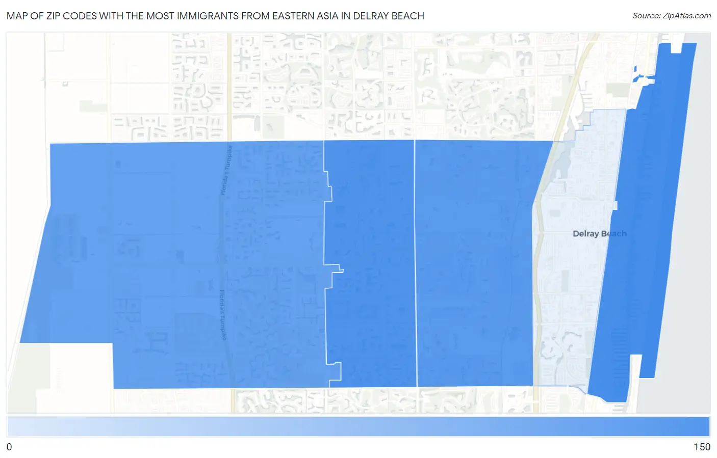 Zip Codes with the Most Immigrants from Eastern Asia in Delray Beach Map