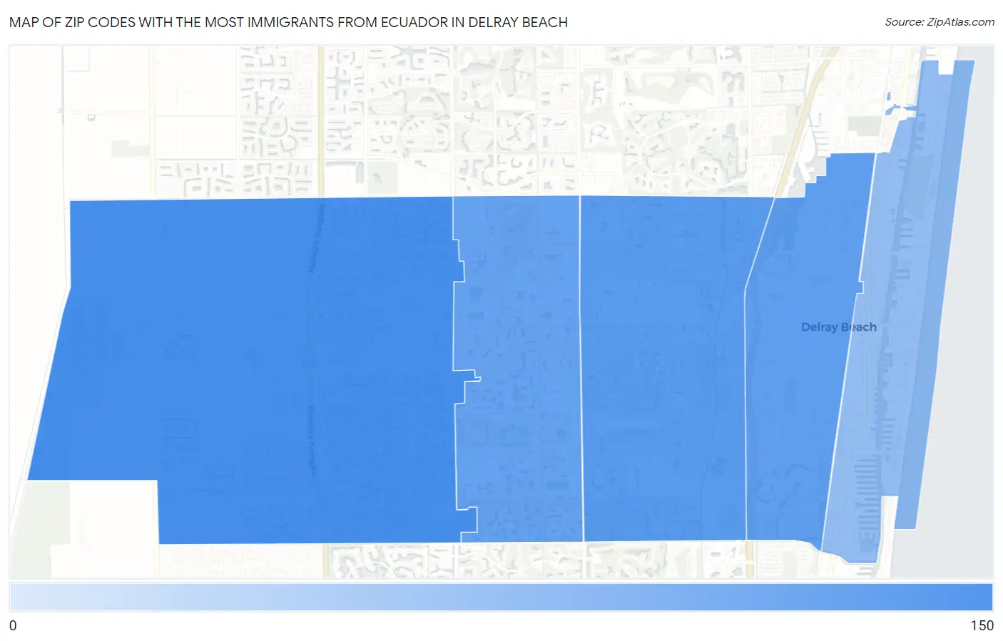 Zip Codes with the Most Immigrants from Ecuador in Delray Beach Map