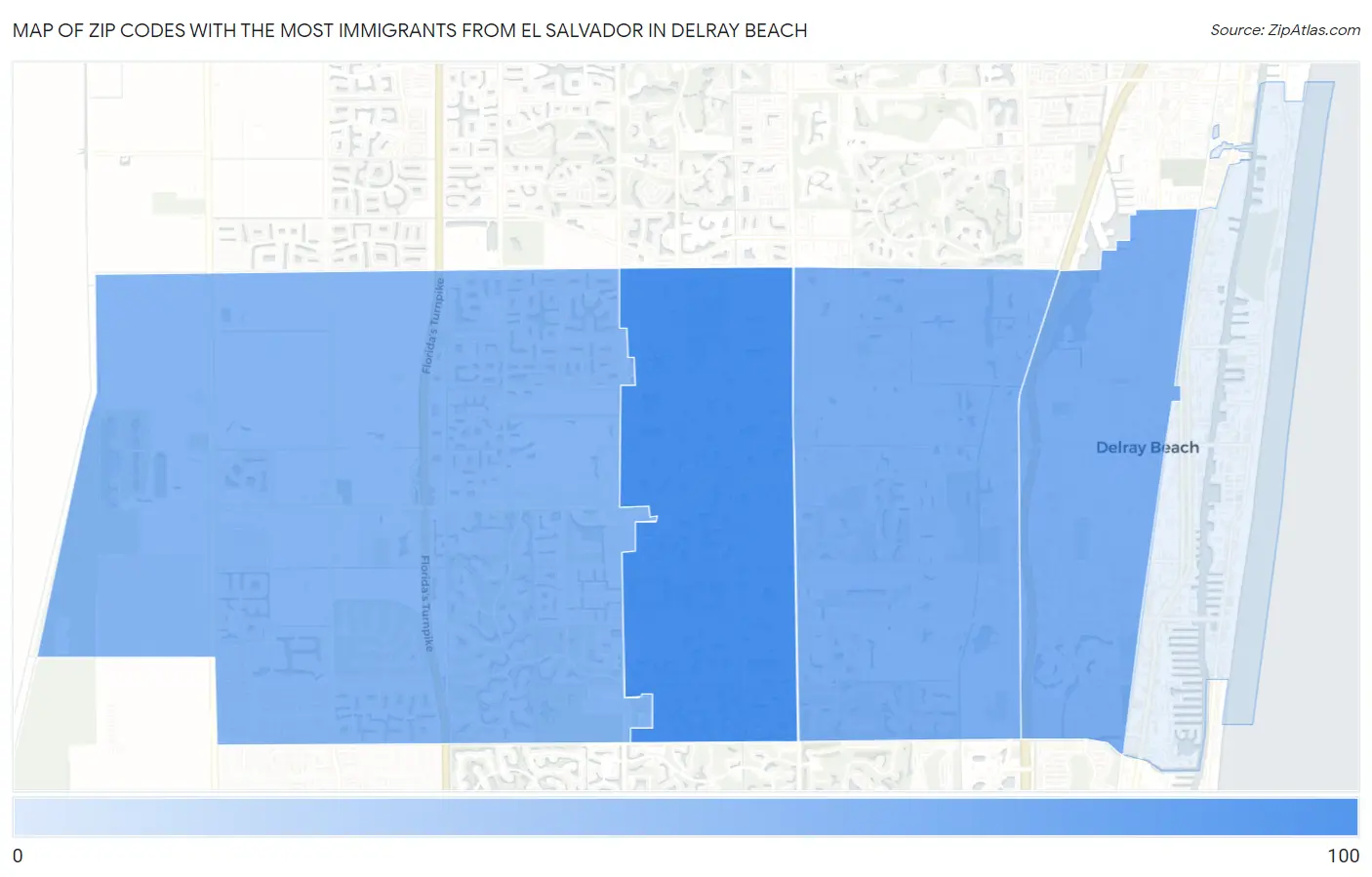 Zip Codes with the Most Immigrants from El Salvador in Delray Beach Map