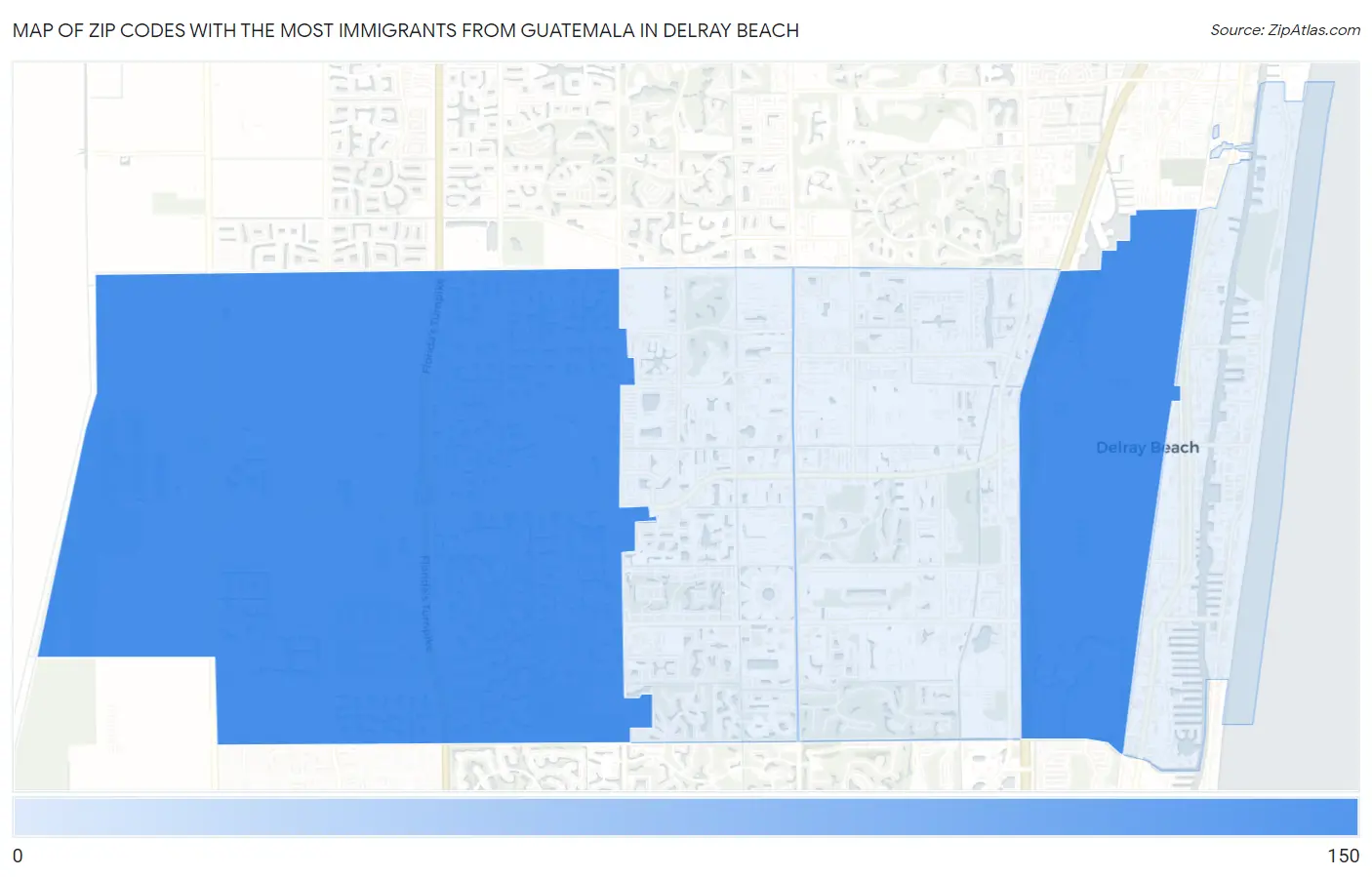 Zip Codes with the Most Immigrants from Guatemala in Delray Beach Map