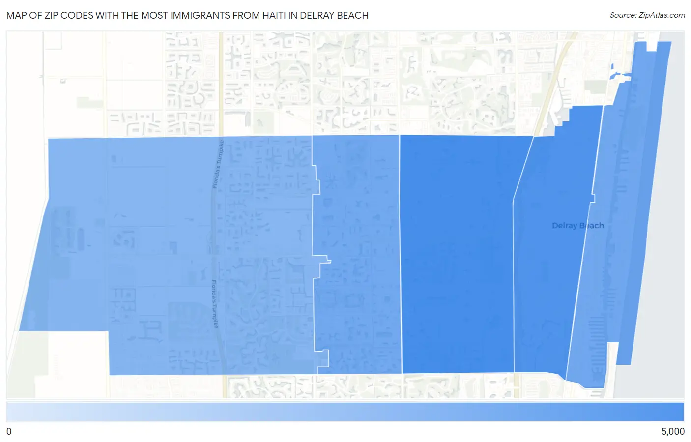 Zip Codes with the Most Immigrants from Haiti in Delray Beach Map