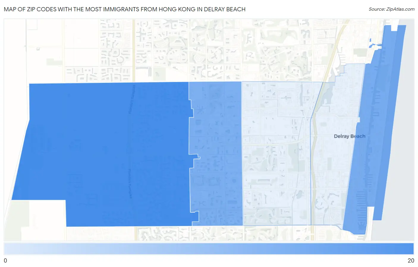 Zip Codes with the Most Immigrants from Hong Kong in Delray Beach Map