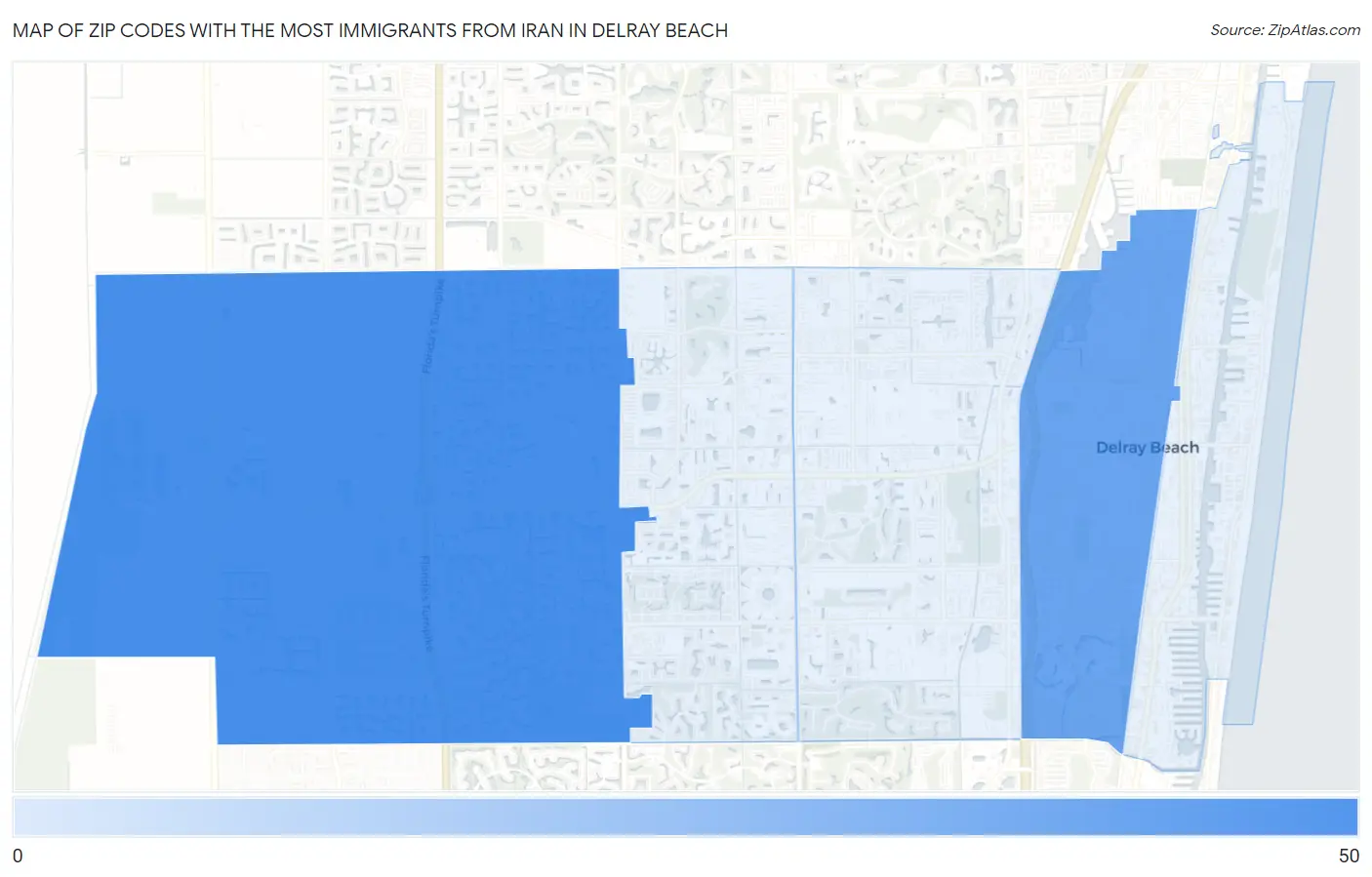 Zip Codes with the Most Immigrants from Iran in Delray Beach Map