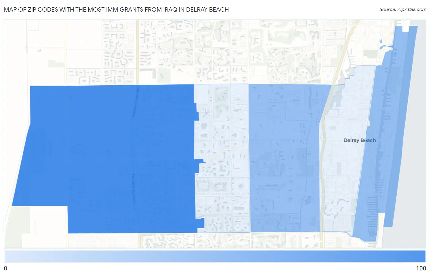 Zip Codes with the Most Immigrants from Iraq in Delray Beach Map