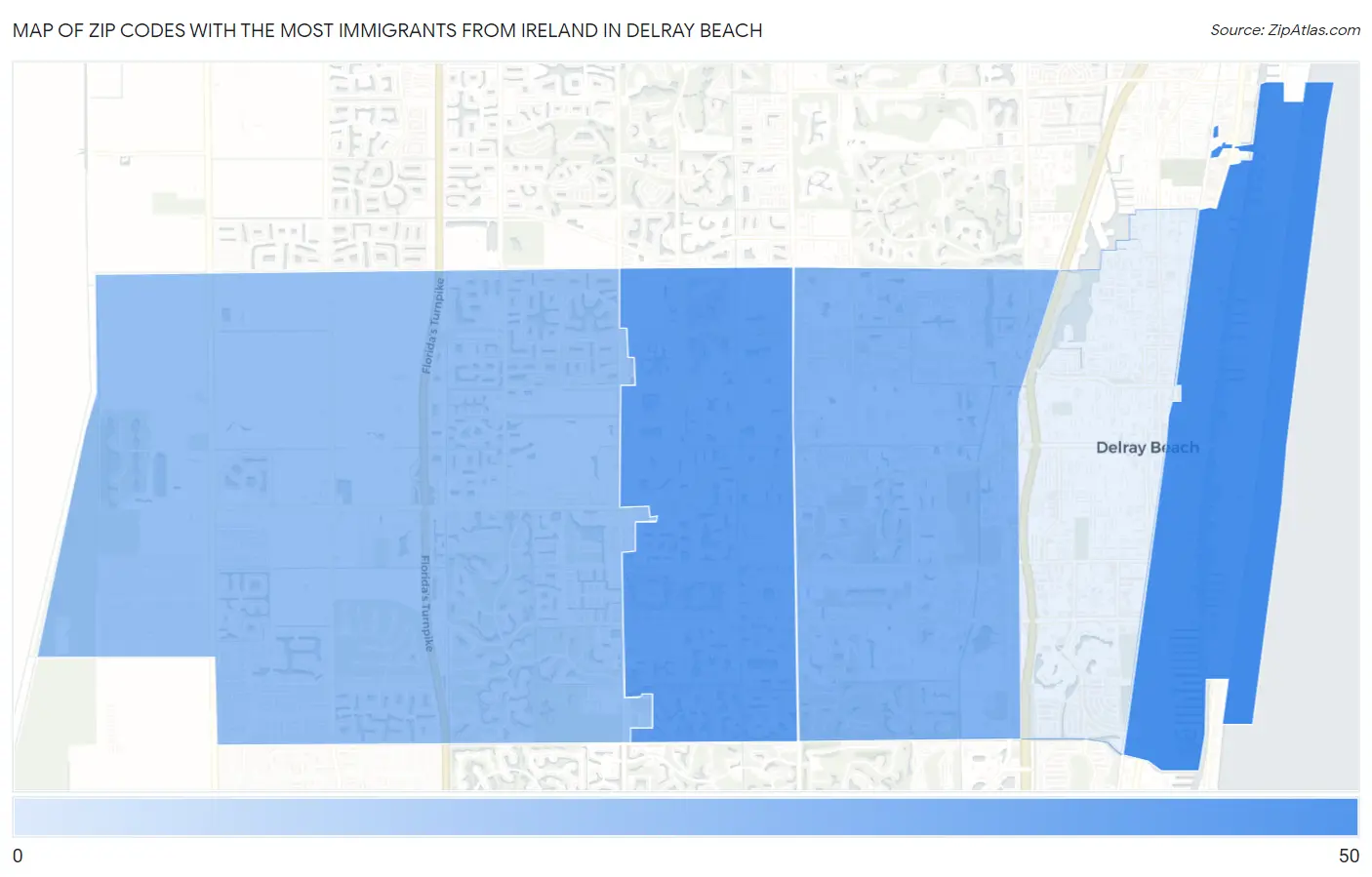 Zip Codes with the Most Immigrants from Ireland in Delray Beach Map