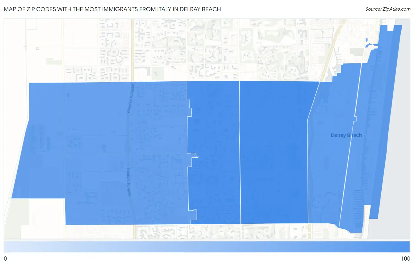 Zip Codes with the Most Immigrants from Italy in Delray Beach Map
