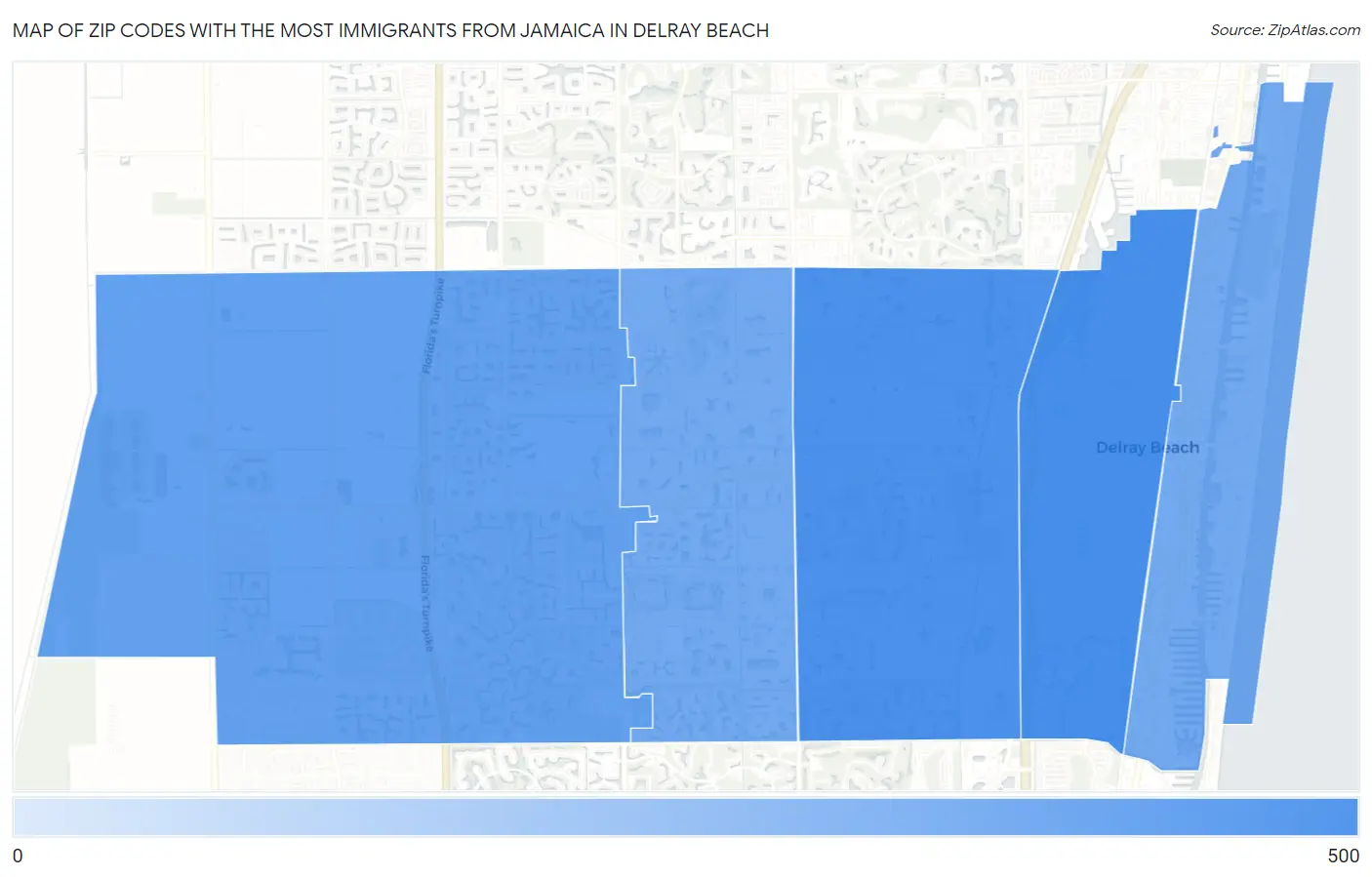 Zip Codes with the Most Immigrants from Jamaica in Delray Beach Map