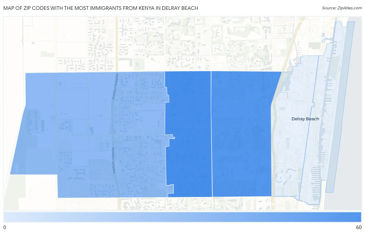 Zip Codes with the Most Immigrants from Kenya in Delray Beach Map