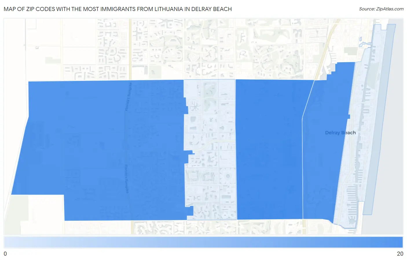 Zip Codes with the Most Immigrants from Lithuania in Delray Beach Map