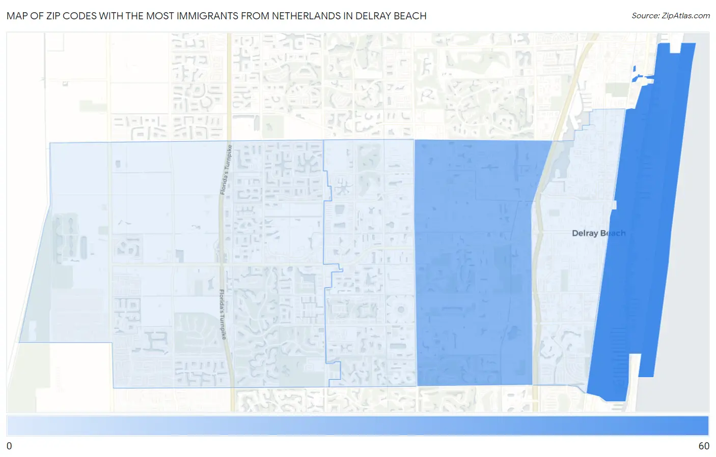 Zip Codes with the Most Immigrants from Netherlands in Delray Beach Map