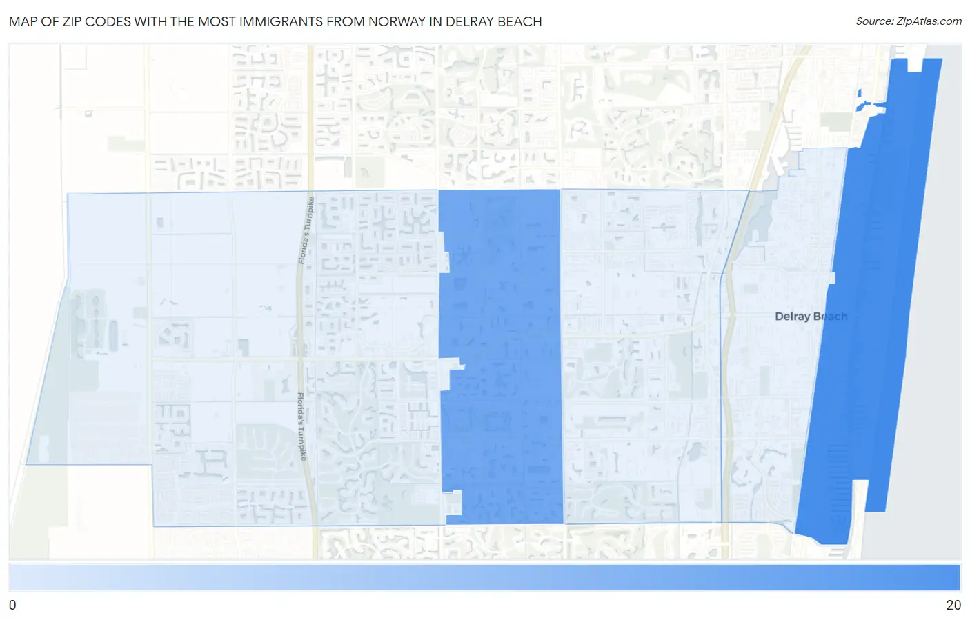 Zip Codes with the Most Immigrants from Norway in Delray Beach Map