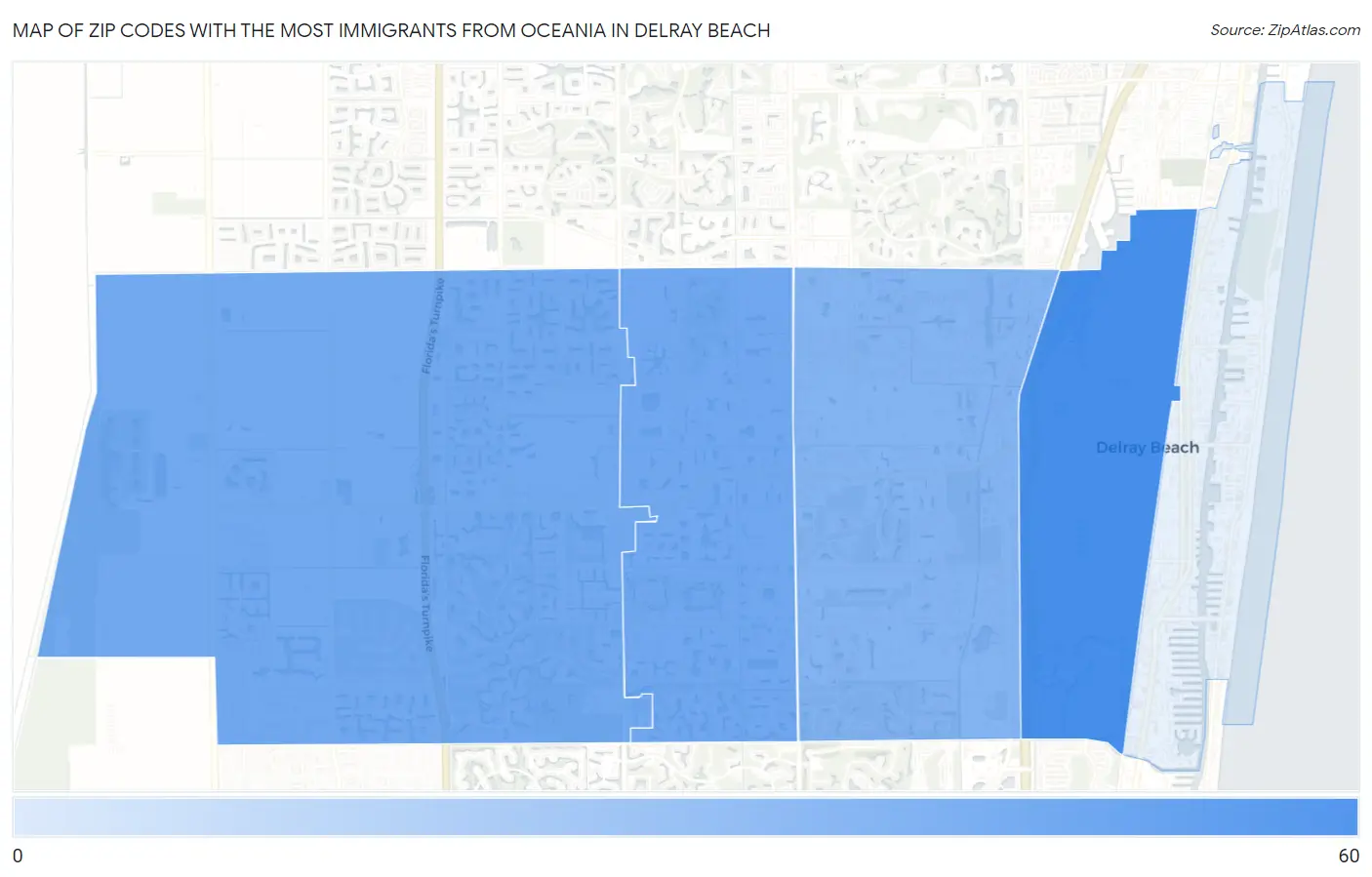 Zip Codes with the Most Immigrants from Oceania in Delray Beach Map