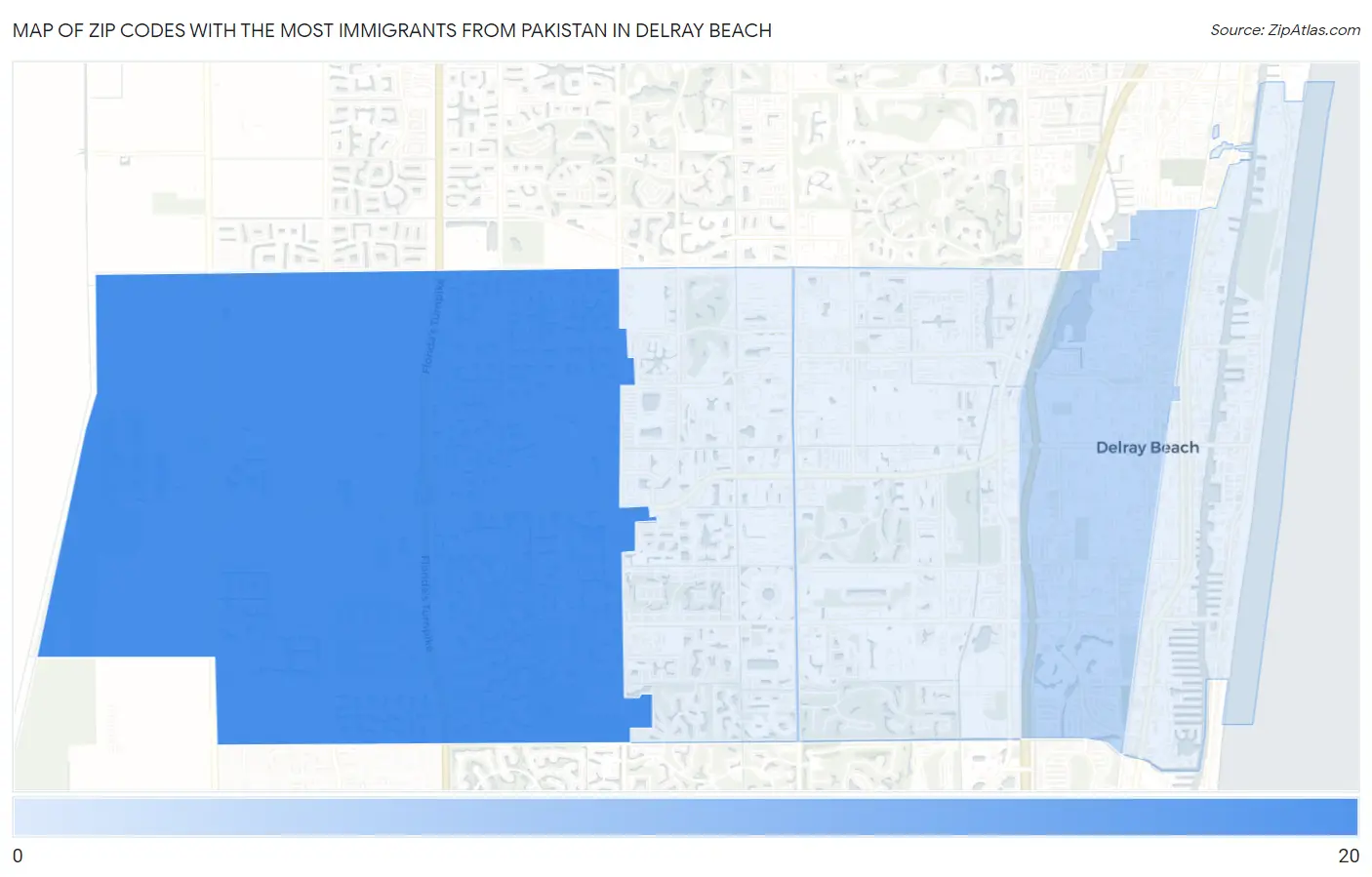 Zip Codes with the Most Immigrants from Pakistan in Delray Beach Map