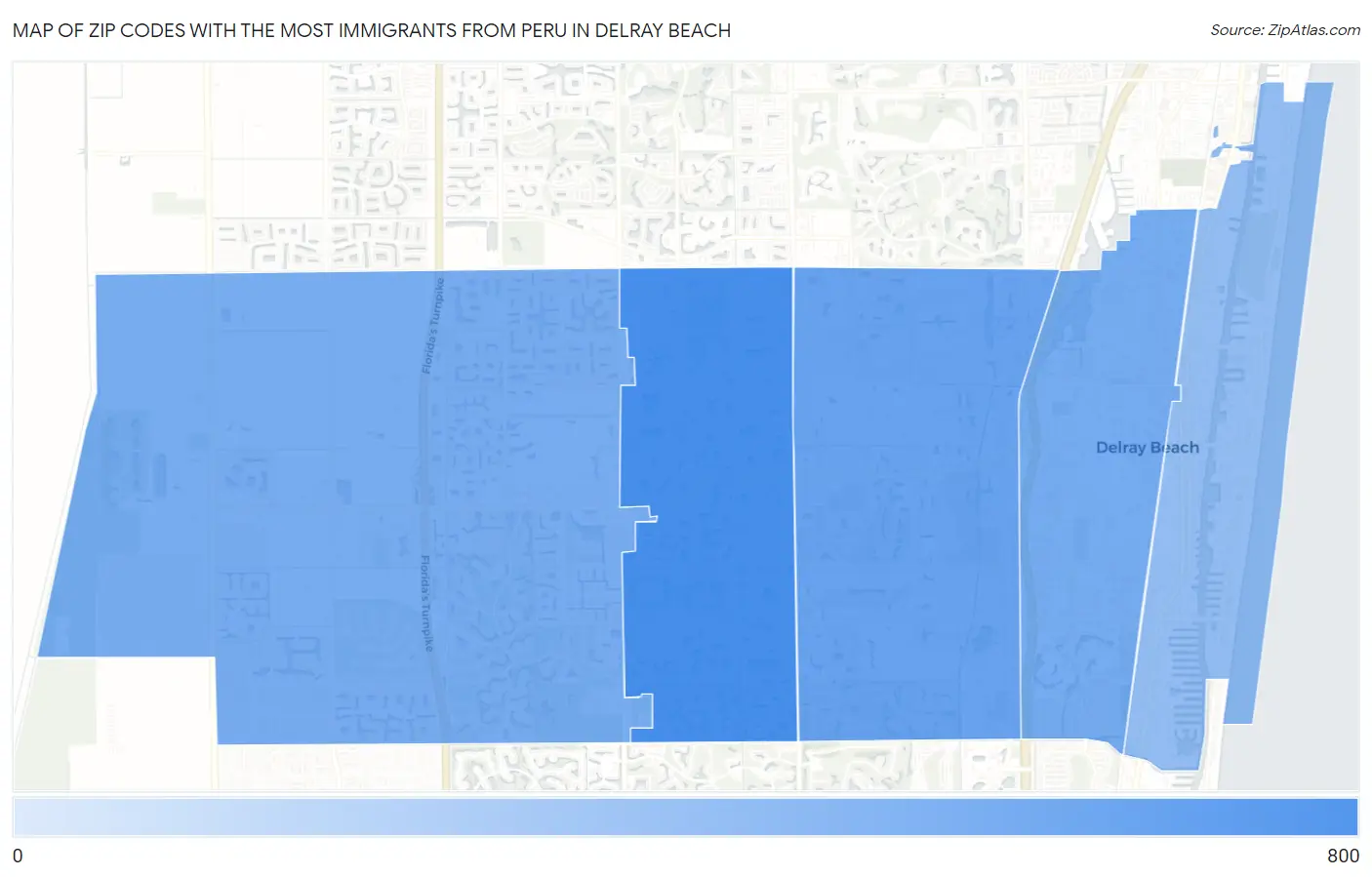 Zip Codes with the Most Immigrants from Peru in Delray Beach Map