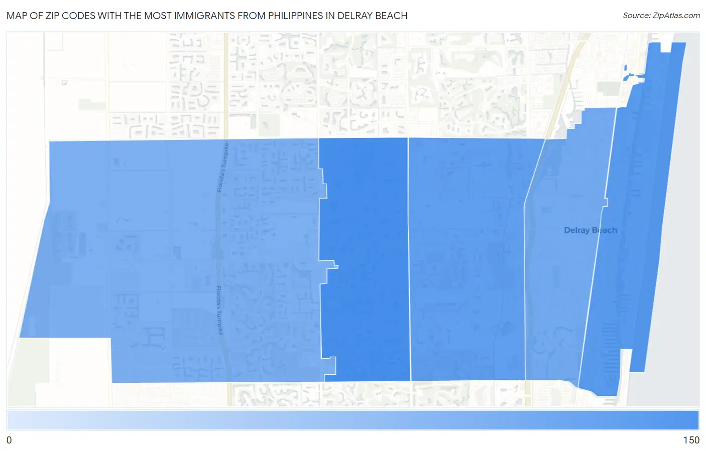 Zip Codes with the Most Immigrants from Philippines in Delray Beach Map