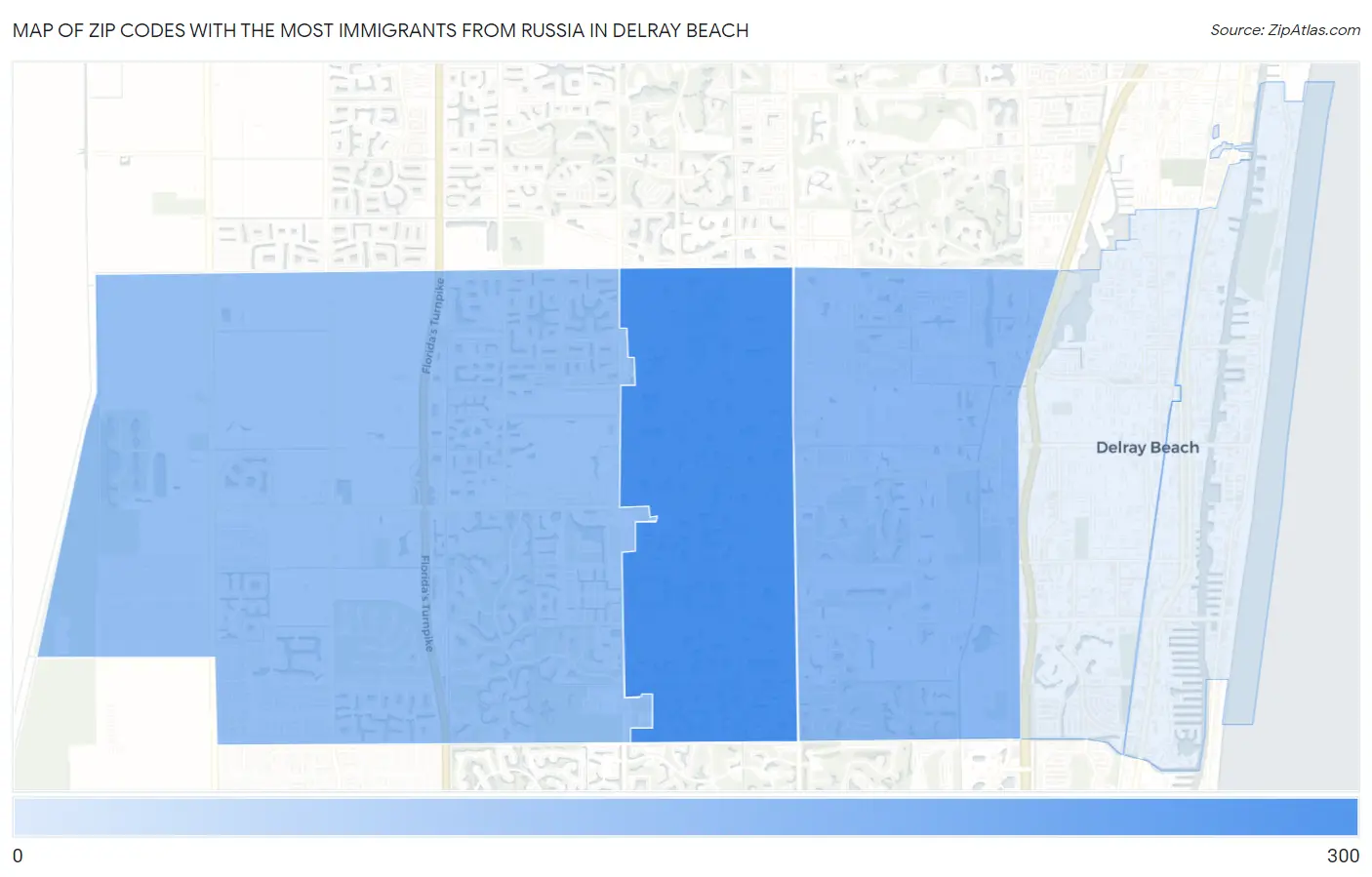Zip Codes with the Most Immigrants from Russia in Delray Beach Map