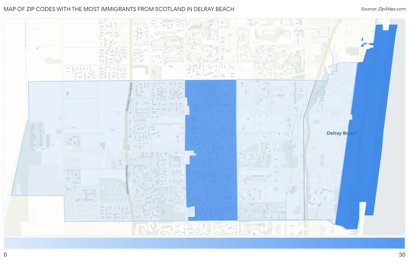 Zip Codes with the Most Immigrants from Scotland in Delray Beach Map
